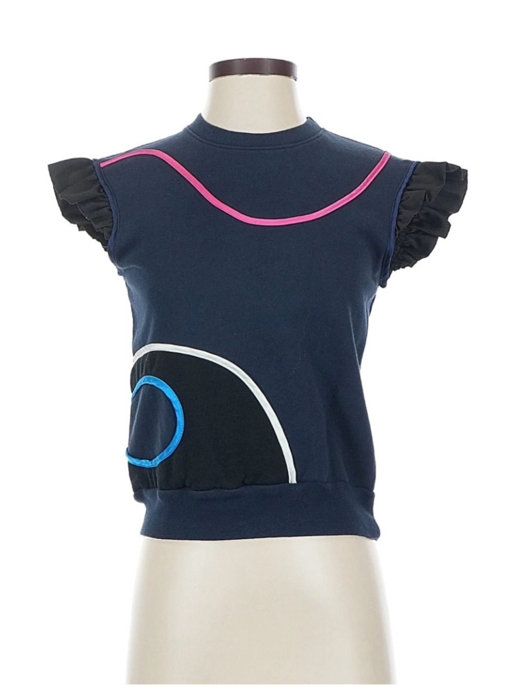 Harvey Faircloth Navy Short Sleeve Top with Pink & Blue Trim